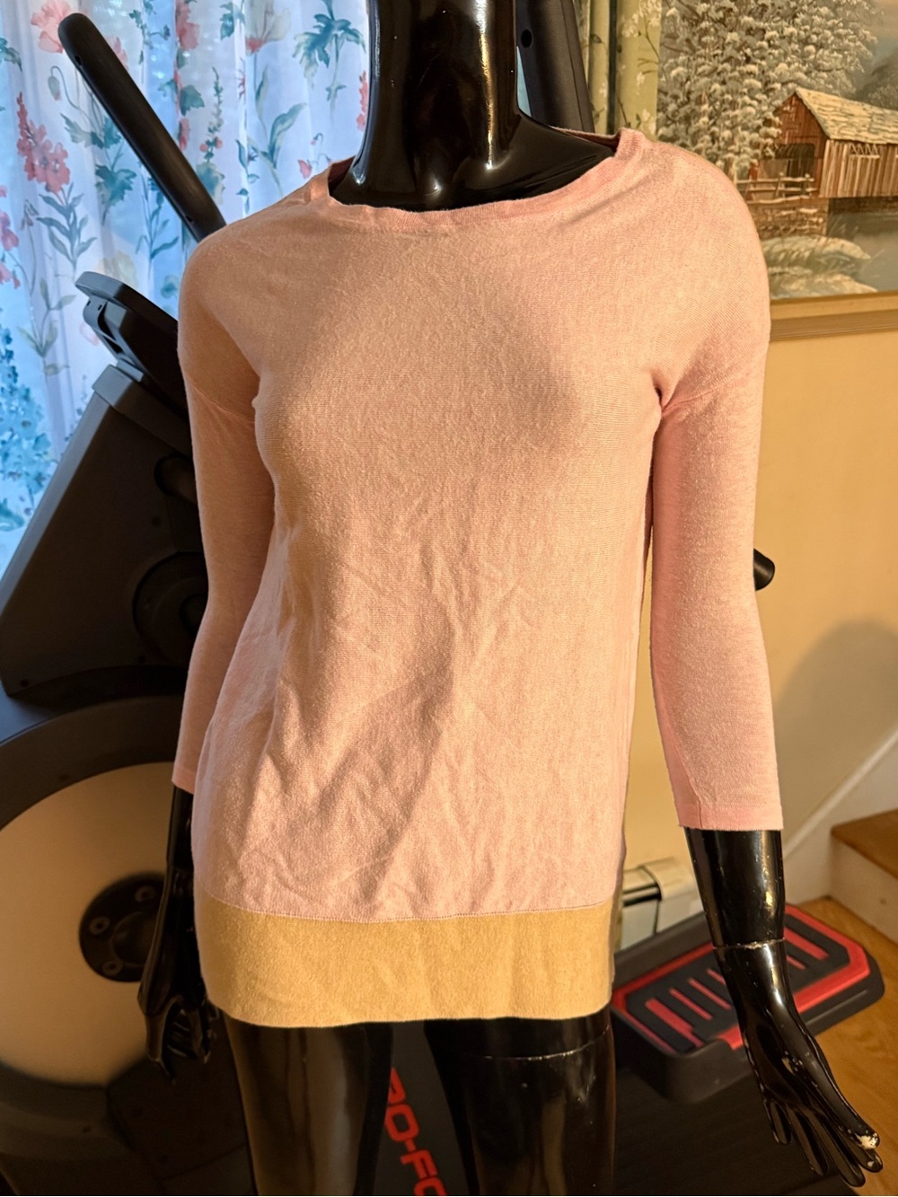 Lilly Pulitzer Pink Crewneck Sweater with Tan Hem